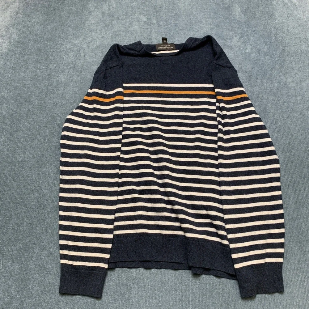 Banana Republic Premium Luxe Yarn Crew Sweater Mens XL Navy White Striped Casual